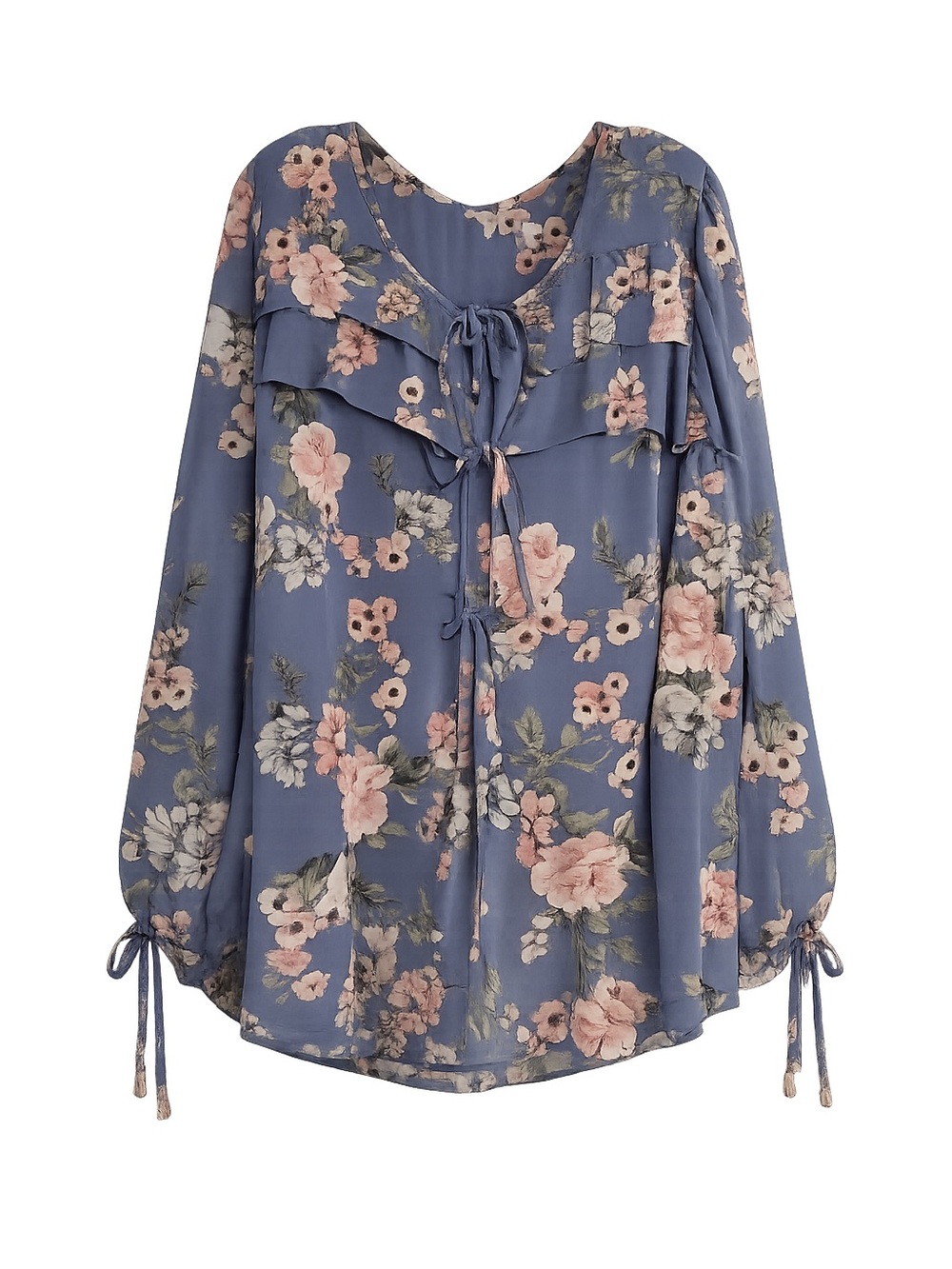 torrid Dusty Blue Floral Ruffle Tie-Front Blouse